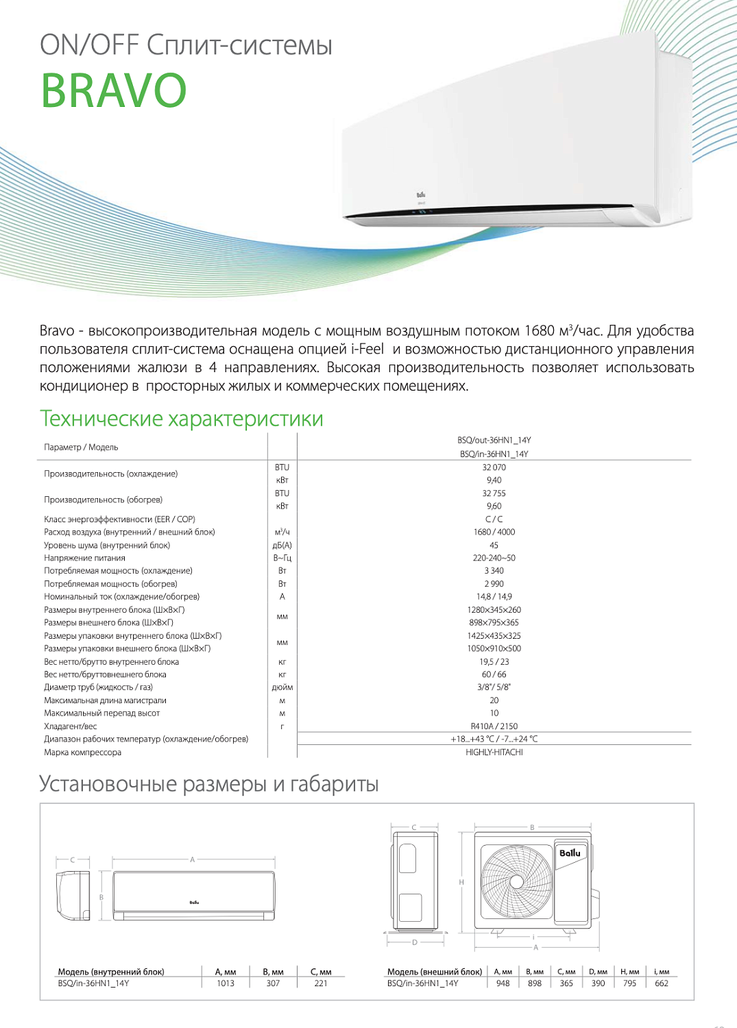 Сплит-система Ballu Bravo BSQ-36HN1_14Y